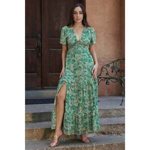 Baltic Born Audrey Deep V Maxi Dress | Green Floral Size LL